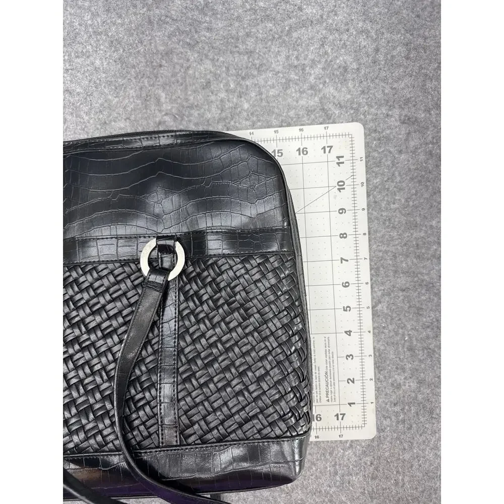 Coldwater Creek Black Faux Croc Woven Laptop Briefcase Professional Tote Bag